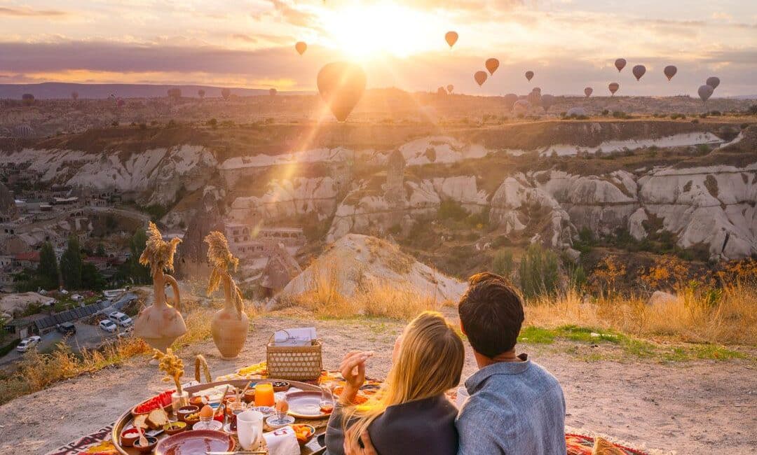Stunning views over Pigeon valley and balloon skylines Cappadocia