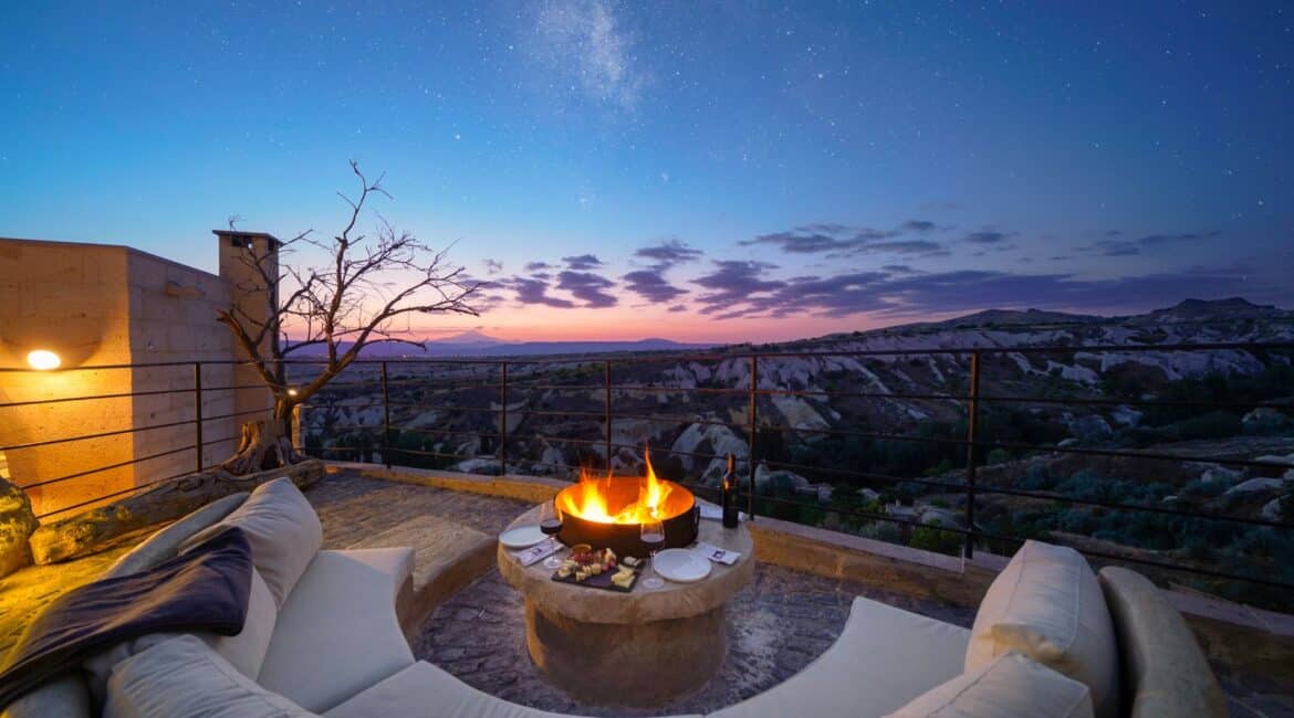Taskonaklar Hotel stunning skyline and Pigeon Valley views and wide open skies in Cappadocia
