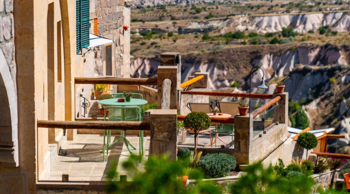 Taskonaklar Hotel with balconies and stunning views over Pigeon Valley in Cappadocia