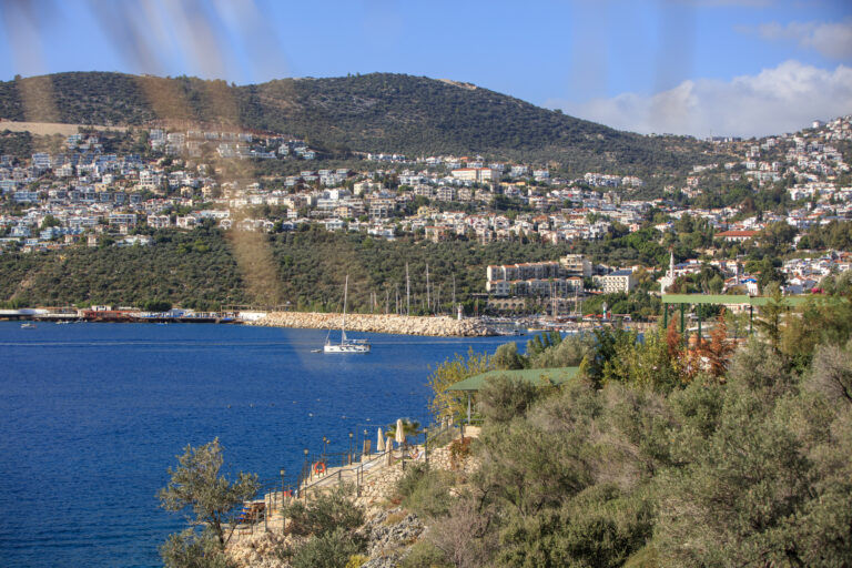Kalkan harbour in May sunshine overlooking the Mediterranean