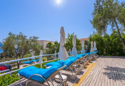 Oasis hotel sun deck and brilliantly blue skies