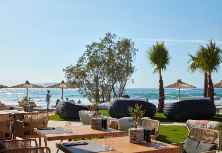 Outdoor area at Topos restaurant at Domes Noruz