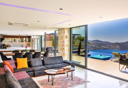 Villa Loop Open Plan Living Space and View towards Kalkan Bay