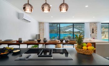 Villa Nana open plan kitchen and living area with stunning sea views