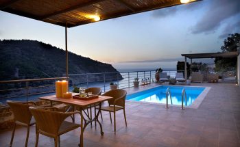 Villa Thea Braunis Horio outside dining, pool and stunning sea views